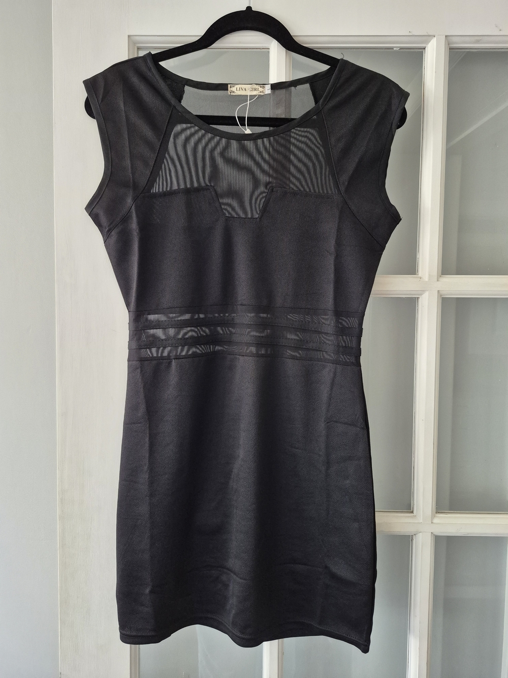 Black Mesh Mini Dress Liva Girl Size L NWT